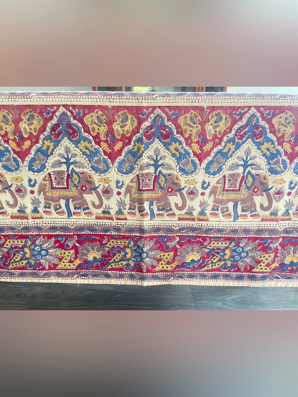 Vintage Indian Imports Tablecloth Block Print W Elephants Boho Hippie Chic 52x72